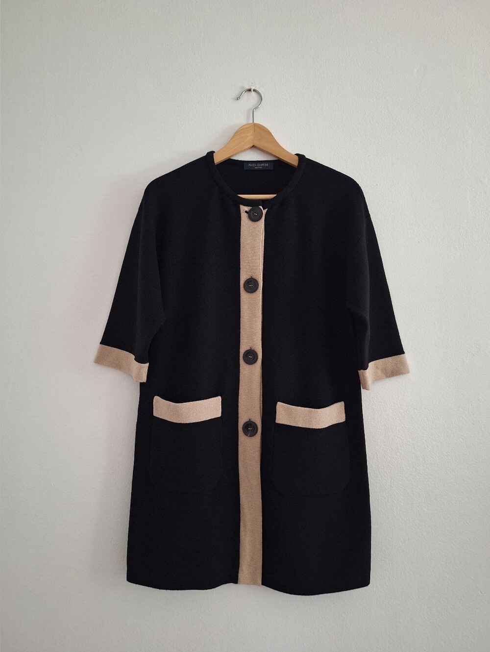 Vintage Piazza Sempione Black cardigan with beige trim